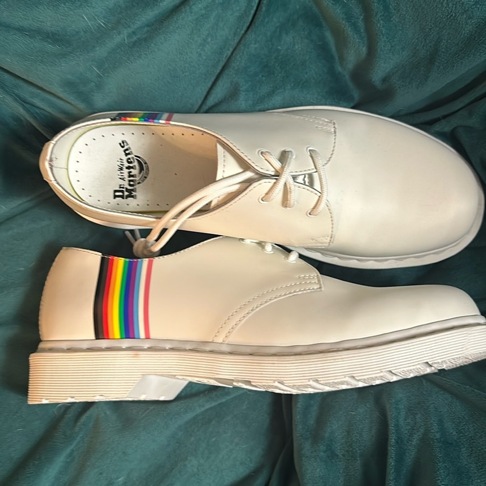 White Pride Dr. Marten Oxford. Men’s 9s or Women’s 11s.